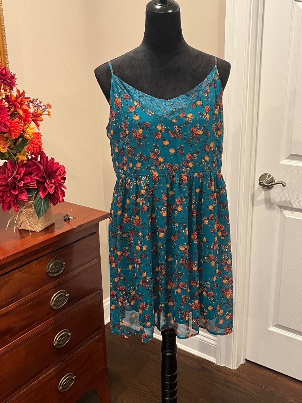 Arizona Jeans Co Teal Floral Sleeveless Sundress XL